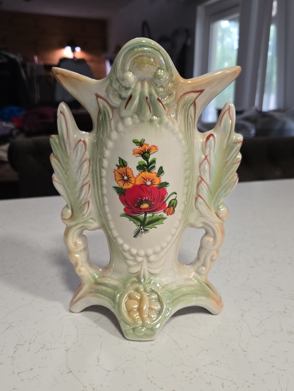 Lusterware Vintage Floral Ceramic Hand Painted Vase Made In Brazil